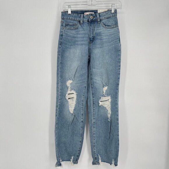 So High Rise Straight Jeans  Distressed Light Wash Size 0 - Picture 9 of 9